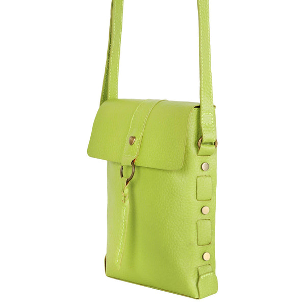 Jane Long crossbody w/ top flap & tassel - Lime Green