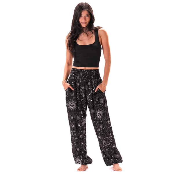 Raven Cosmic Sky Harem Pants with Pockets