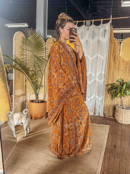 BOHO Silk Bell Sleeve Long Maxi Kimono Duster Cardigan