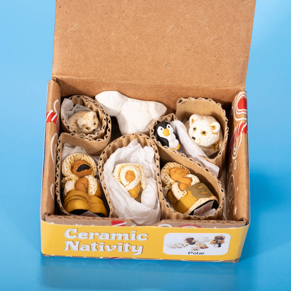 Miniature Nativity Polar Ceramic Set of 7 Christmas Gift