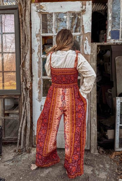 Boho Floral Printed Jumpsuit Pants 2 in 1, Free Spirit Style