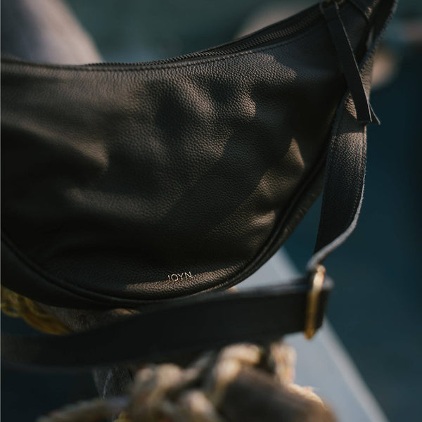 Leather Moon Sling Bag - Black (Immediate)