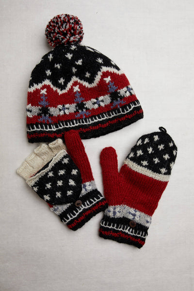 Alpine Villa Red Embroidered Knit Convertible Mittens