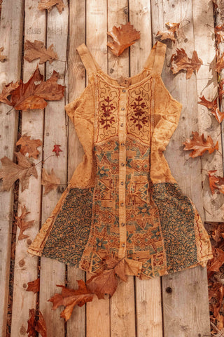 Bohemian Cottage Core Embroidered Mini Patchwork Dress PLUS