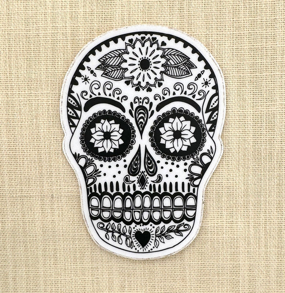 Flower Skull Sticker Black and White