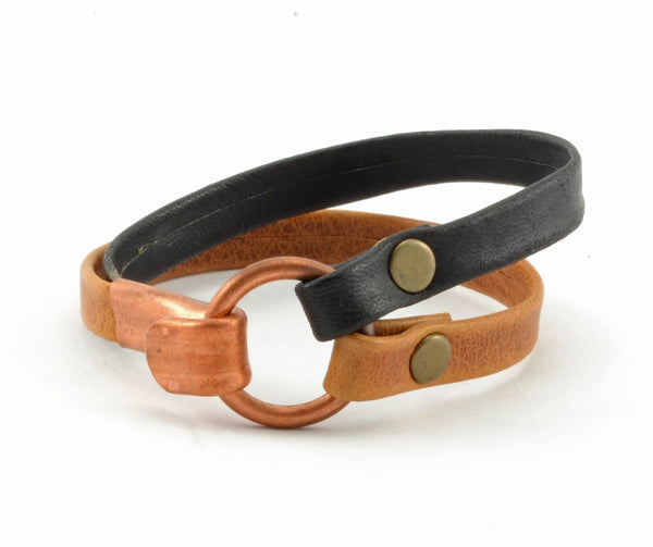 Copper Clasp Leather Bracelet