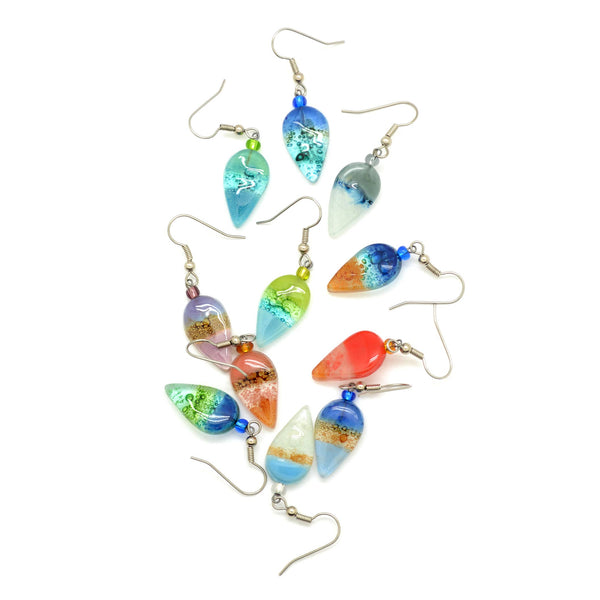 Tiny Botanical Shaped Leaf Glass Earrings