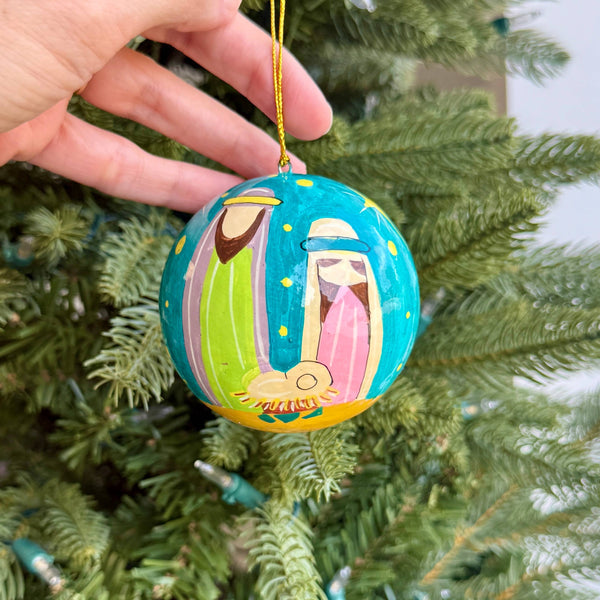 Nativity Paper Mache Ball Ornament