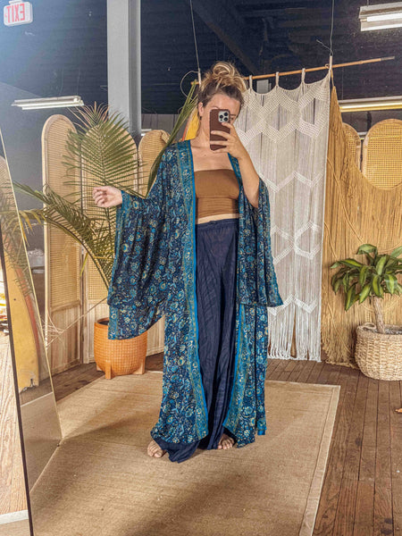 BOHO Silk Bell Sleeve Long Maxi Kimono Duster Cardigan