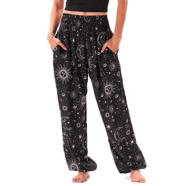 Raven Cosmic Sky Harem Pants with Pockets