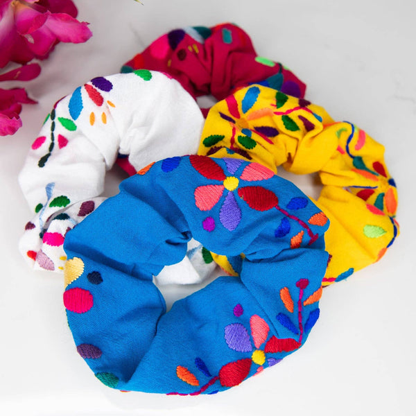 Embroidered Flower Scrunchies