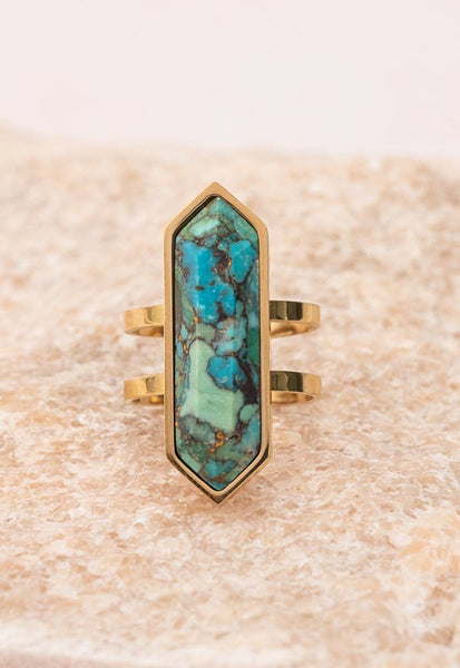 Wild and Free Turquoise Ring- Gold Plated Turquoise Statement Fashion Ring Large Natural Stone Ring