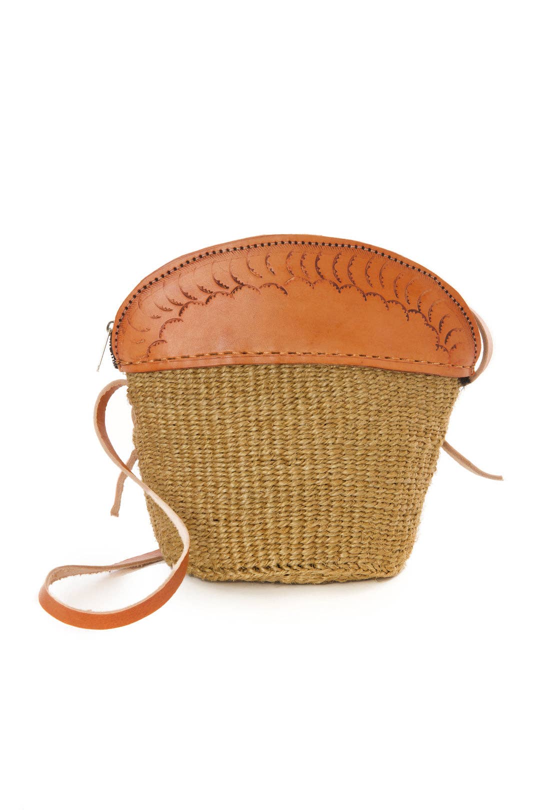 Khaki Sisal and Leather Petite Zippered Purse