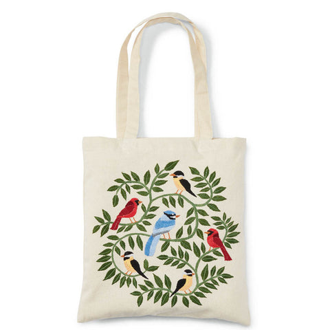 Woodland Birds Embroidered Tote