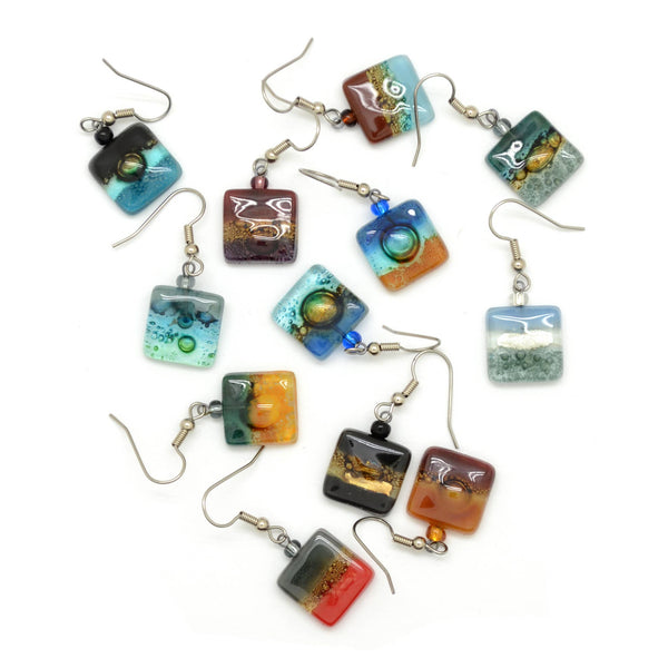 Tiny Square Glass Earrings