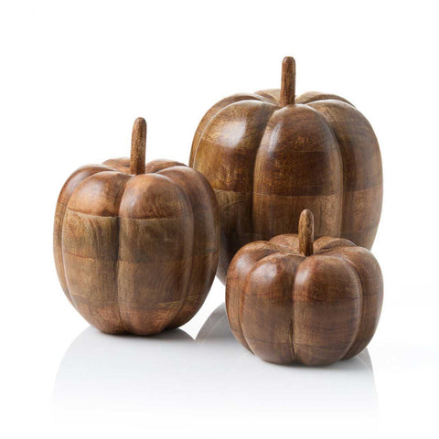 Carved Mango Wood Pumpkins