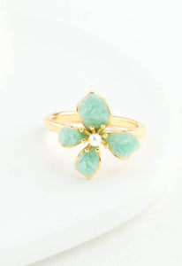 Hope in Bloom Ring in Mint- 14K Gold Plated and Enamel Flower Statement Ring