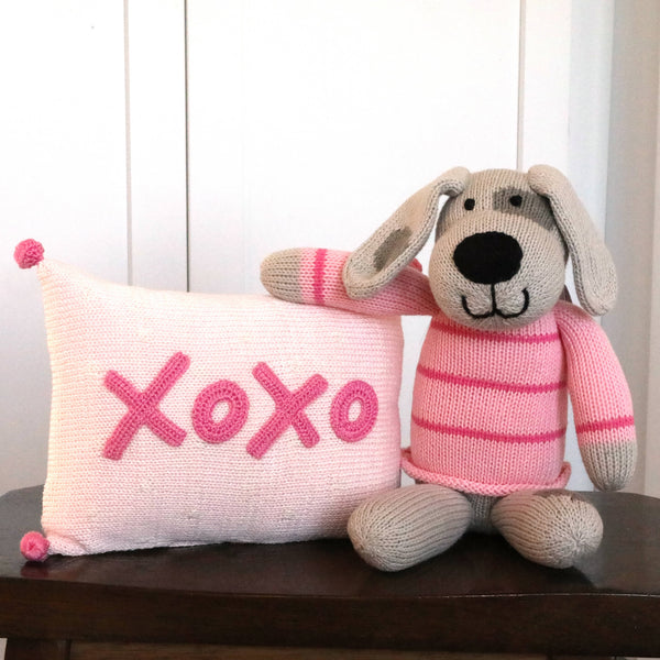 Handmade Knit Valentine Puppy Dog - Pink - Cotton Toy