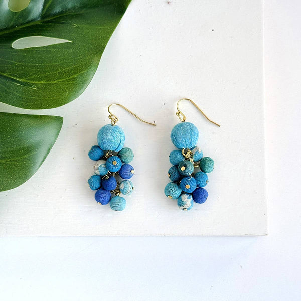 Kantha Azure Dangle Cluster Earrings