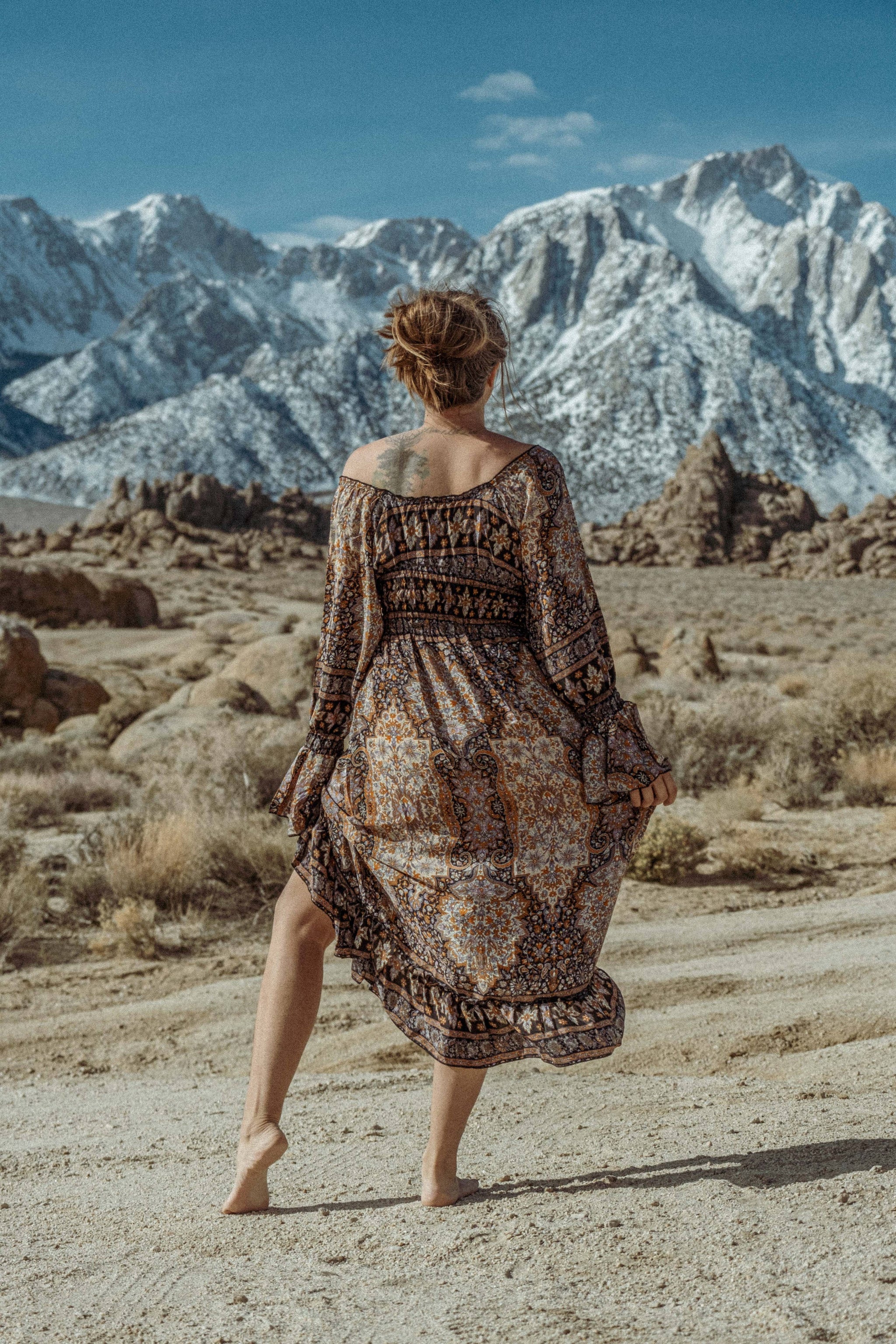 bohemian bell sleeve dress Boho Blossoms Floral Bell-Sleeve Midi Dress