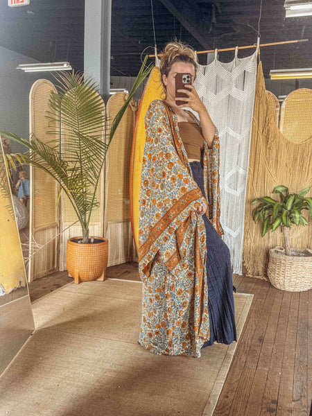 BOHO Silk Bell Sleeve Long Maxi Kimono Duster Cardigan