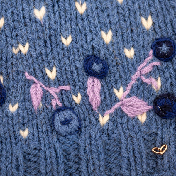 Blueberries Embroidered Knit Mittens - Slate