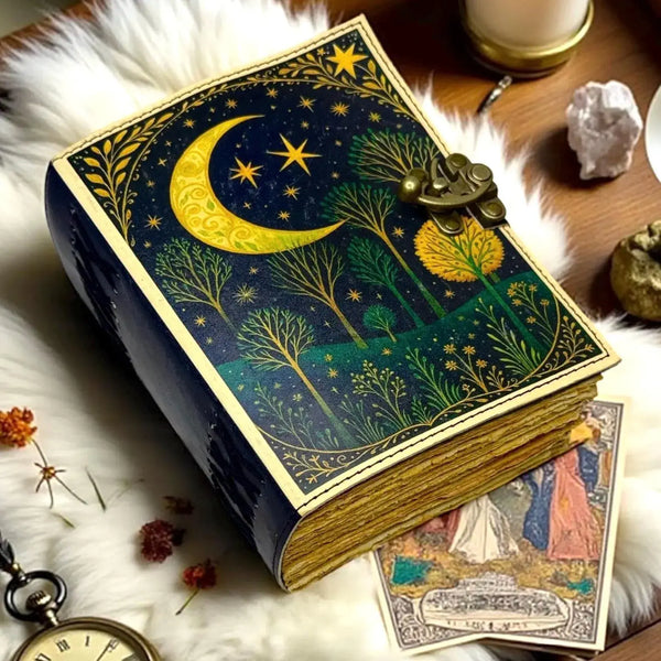 Leather Grimoire Journal Book of Shadows, Moon Tree Journal