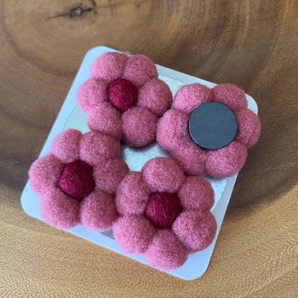 Flower Magnets/ Handmade Pompom & Felt Flower Magnet set