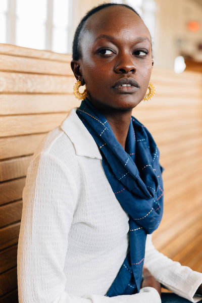 Deep Blue Kantha Stitch Scarf