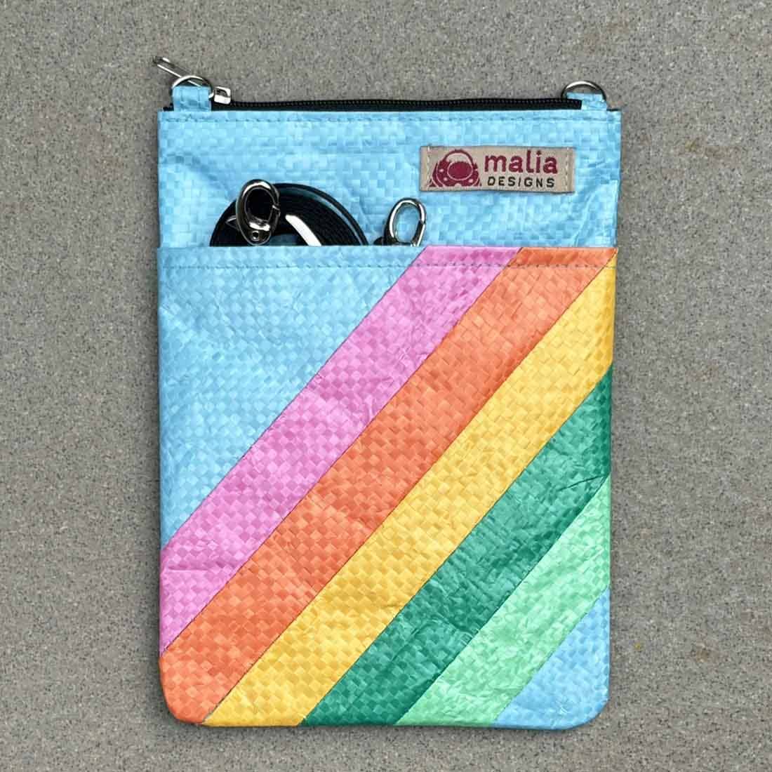Mini Recycled Phone Crossbody Bag - Rainbow Stripes
