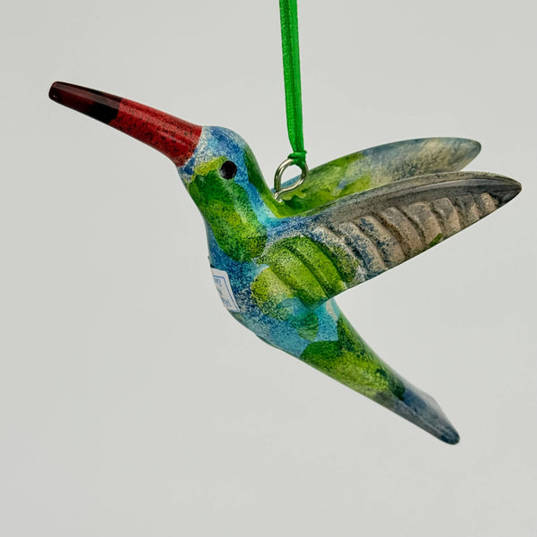 Soapstone Bird, Hummingbird, Flying Ornament, 6"