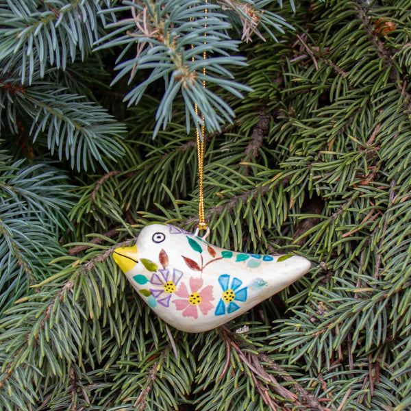 Handpainted Finch Bird Ornament  Recycled Paper Mache