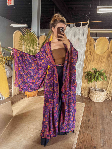 BOHO Silk Bell Sleeve Long Maxi Kimono Duster Cardigan