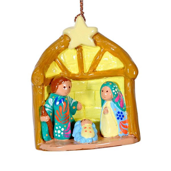 Nativity Hut Ornament Painted Ceramic Handmade Creche Handmade Creche