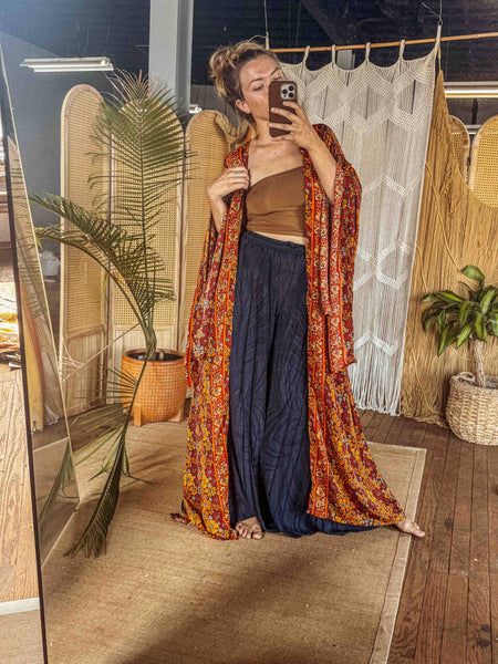 BOHO Silk Bell Sleeve Long Maxi Kimono Duster Cardigan