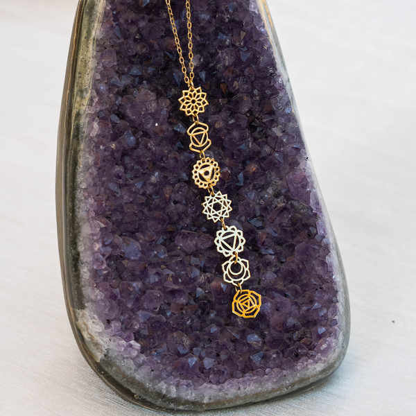 Gold Seven Chakra Drop Necklace