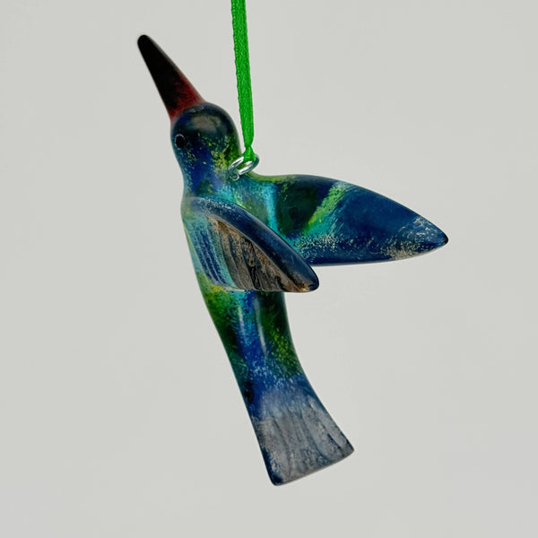 Soapstone Bird, Hummingbird, Flying Ornament, 6"