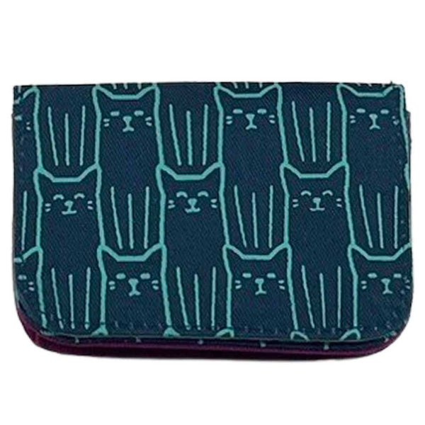 Canvas Card Holder - Navy Cats - Slim Cotton Wallet