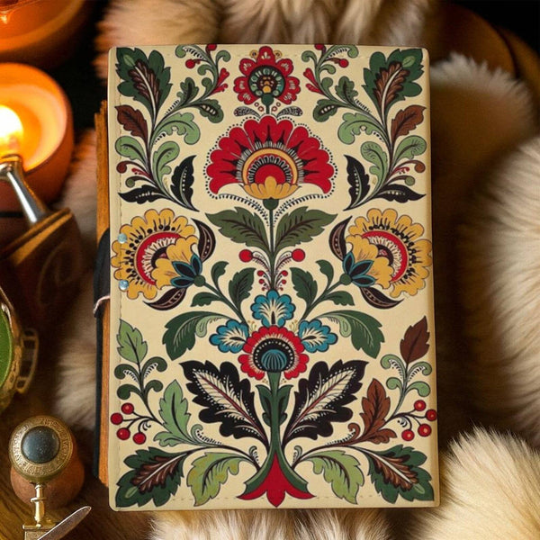Handmade Leather Floral Journal – Vintage Cream Botanical