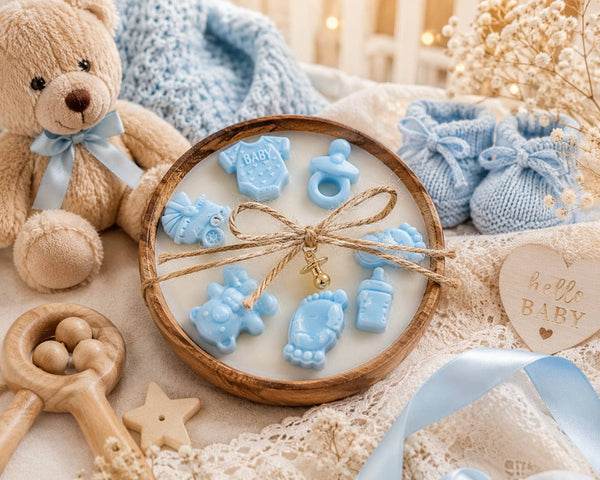Baby Boy Gift Candle in Wooden Bowl – Handmade Soy Candle