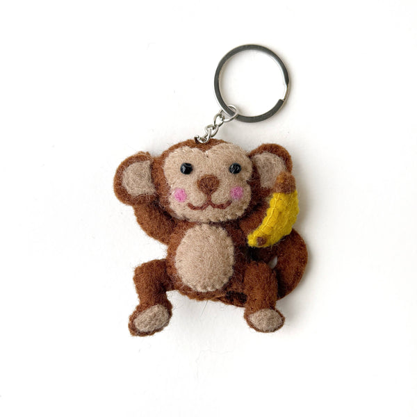 Monkey with Banana Felt Wool Keychain