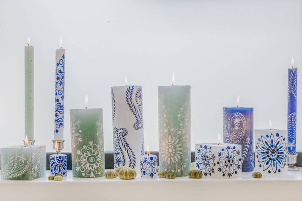 Henna Blue on White Candle