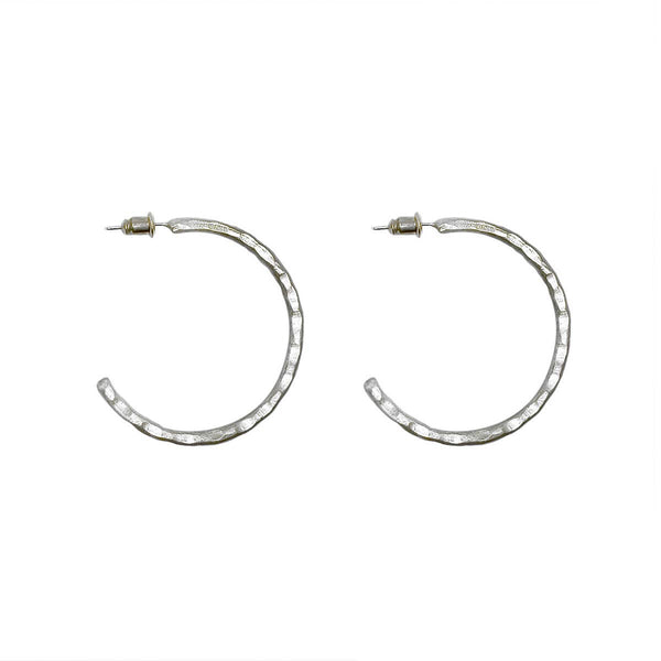 Textured Twig Hoops - Silver