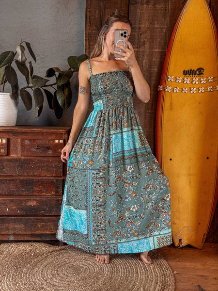 Boho Patchwork Summer Floral Dress, Cozy Beachy Lounge Dress