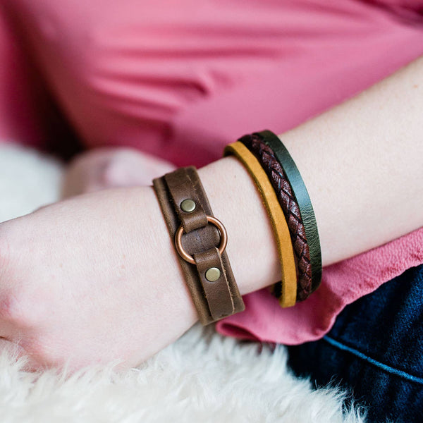 Three Color Leather Strand Bracelet