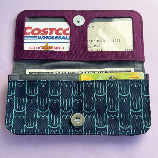 Cat Print Long Wallet - Gift for Cat Lovers - Vegan Wallet