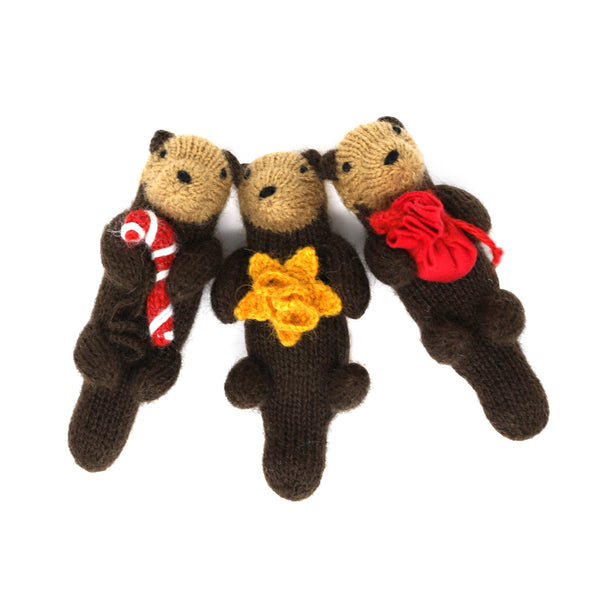 Handmade Knit Otter Holiday Ornament