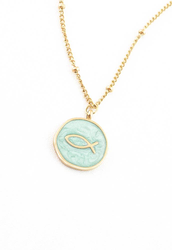 Ichthus Fish Necklace in Mint