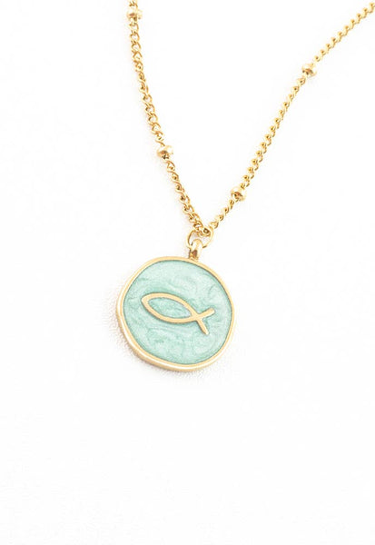 Ichthus Fish Necklace in Mint