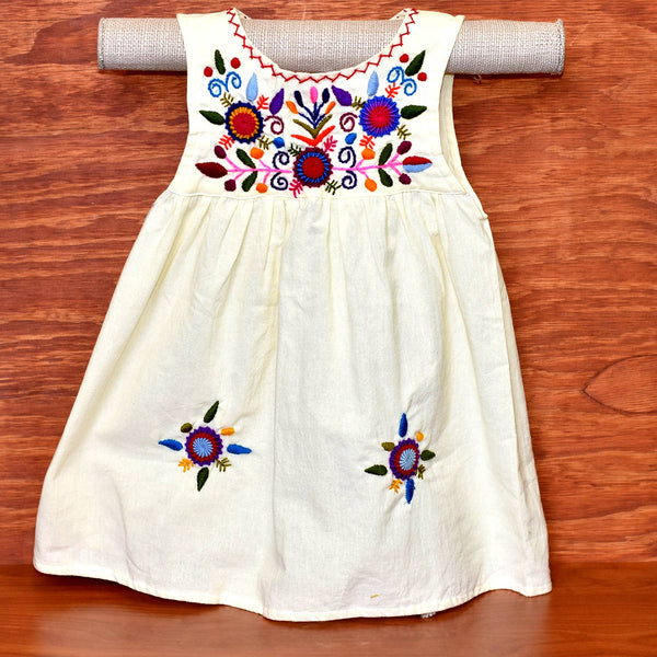 Cream Girl's Embroidered Sleeveless Dress